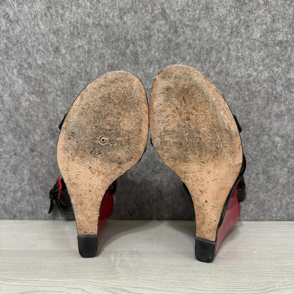Stuart Weitzman Red Patent Leather Crisscross Slingback Wedge Sandals Women's 8 - Picture 9 of 10